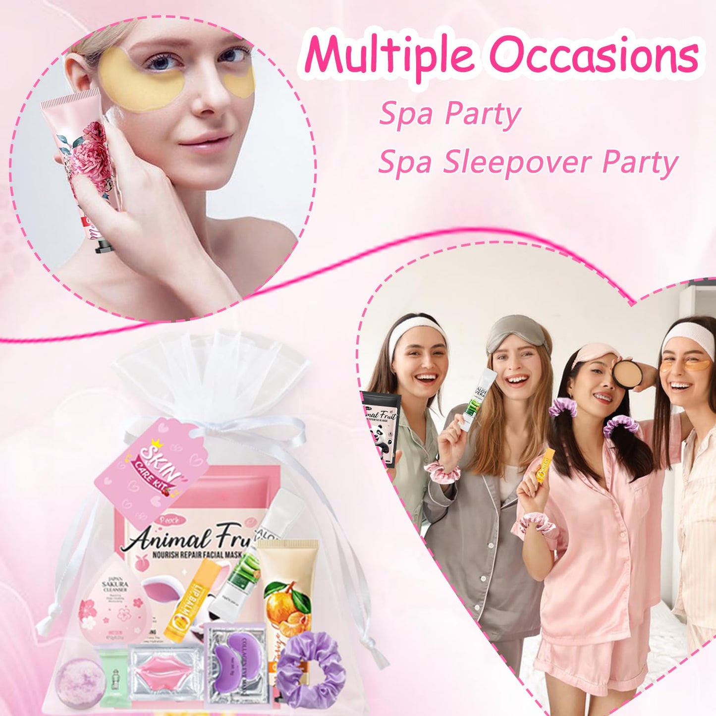 144 PCS Spa Party Supplies for Women, Include Face Masks, Hair Masks, Facial Cleanser, Hand Cream, Lip Balm, Under Eye Patches, Lip Mask, Compressed Towels, Foot Bath Bombs, Sleepover Spa Party Favors