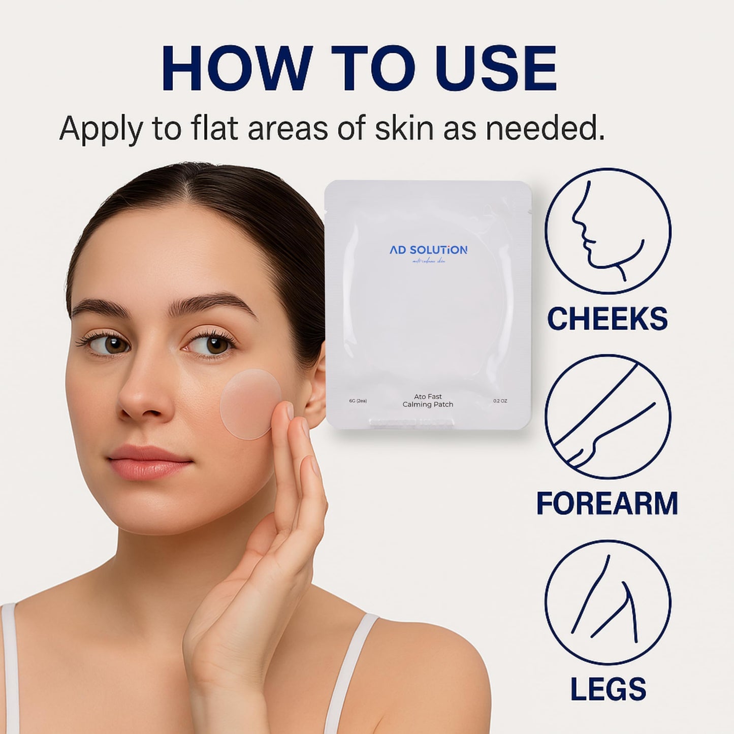 AD SOLUTION Ato Fast Calming Patch for Skin Redness, Itching & Flare-Ups – Soothing Hydrogel for Sensitive Skin with Cica & Panthenol – 10 Pairs