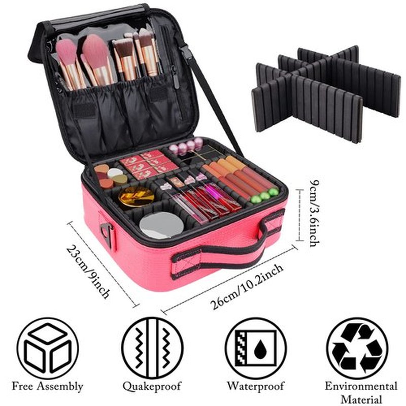 JOURMON Travel Makeup Bag Train Case Cosmetic Case Organizer Portable Artist Storage Bag with Adjustable Dividers for Cosmetics Makeup Brushes Toiletry Jewelry Digital Accessories(Hot Rose,S)