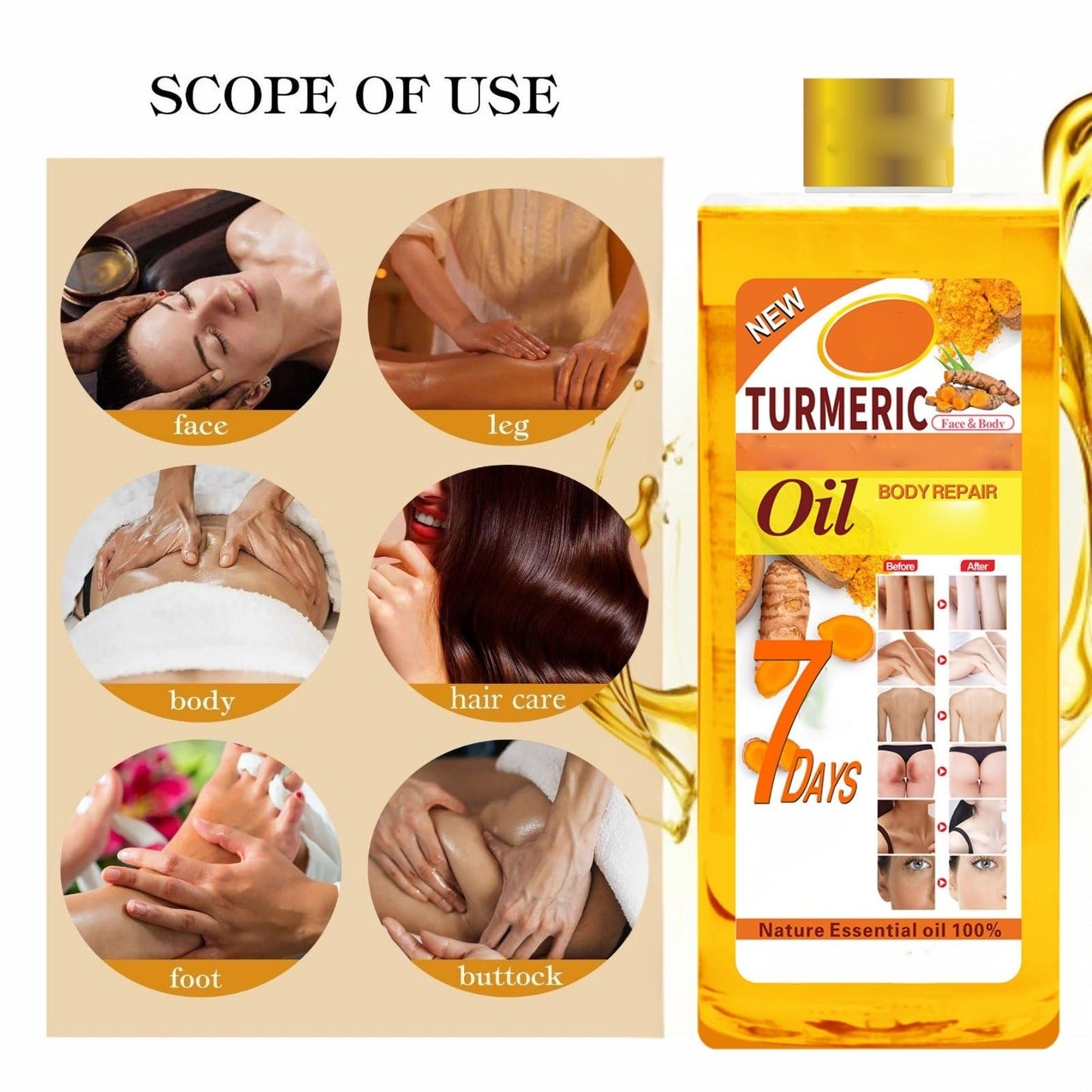 1000ml Turmeric Oil for Skin Brightening - Organic Turmeric Oil for Face - Soft 7 Body Oil, Moisturizing