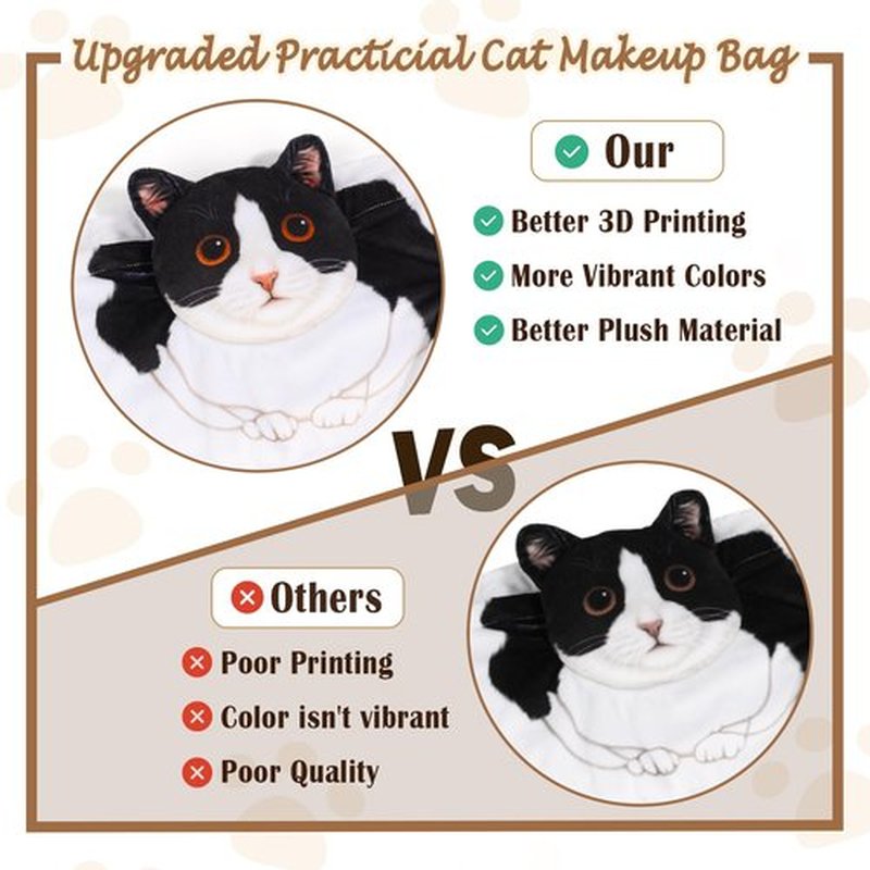 Openhahaha Drawstring Makeup Bag, Cat Makeup Bag, Travel Makeup Organizer, Cosmetic Pouch Bag, Cat Gift for Women, Lay Flat Makeup Bag Gifts for Cat Lovers