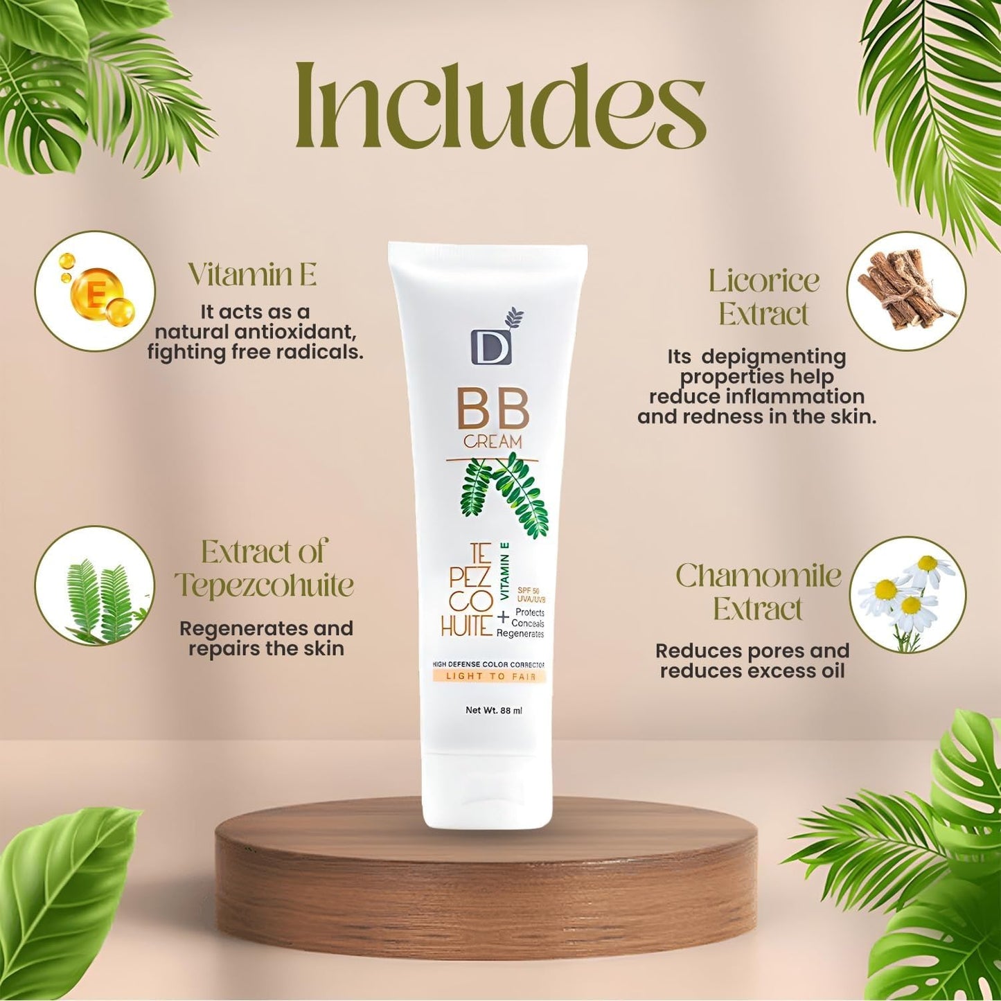 FPS 50-3 in 1 Protects, Corrects, and Regenerates | With Tepezcohuite, Vitamin E, Chamomile, and Licorice | Moisturizer + Sun Protection + Bronzed Finish | Non-Comedogenic | Shine Control