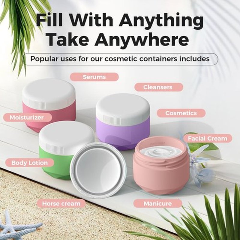 Travel Containers for Toiletries, Silicone Cream Jars TSA Approved 1.7oz Travel Size Containers with Toiletry Bag, Wide Mouth Leak-proof Travel Accessories with Lid for Cosmetic Cream