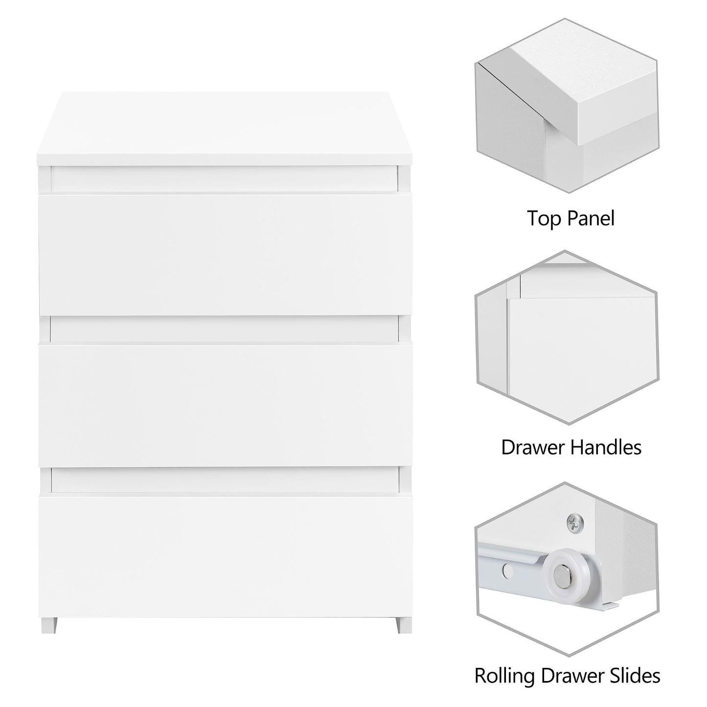Yaheetech Nightstand with 3 Drawers, Wooden Bedside Table with Storage, Bedside Storage Cabinet Unit with Sturdy Base for Bedroom/Small Space, White