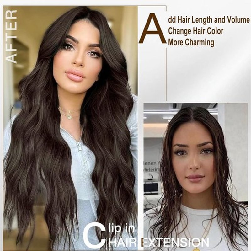 Clip In Hair Extensions for Women 4PCS Chestnut Brown Hair Extensions Clip Ins Smooth & Lightweight Synthetic Hair Extensions Hairpieces for Daily Wear
