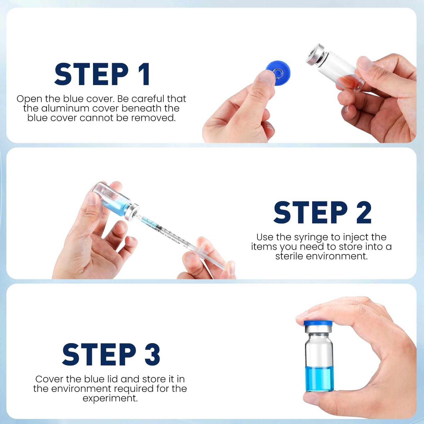 10ml Sterile Vials with Self Healing Injection Port and Sealing Cap, Glass Sterile Vials for Injections 20 Pack（Empty Vial, No Liquid）