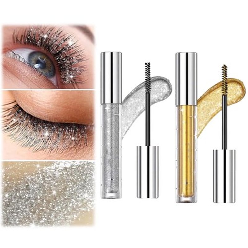 Question Beauty Glitter Mascara, Sparkle Mascara for Eyelashes, Questionbeauty Glitter Mascara, 4D Glitter Lash Mascara for Women Waterproof (Gold+Silver)