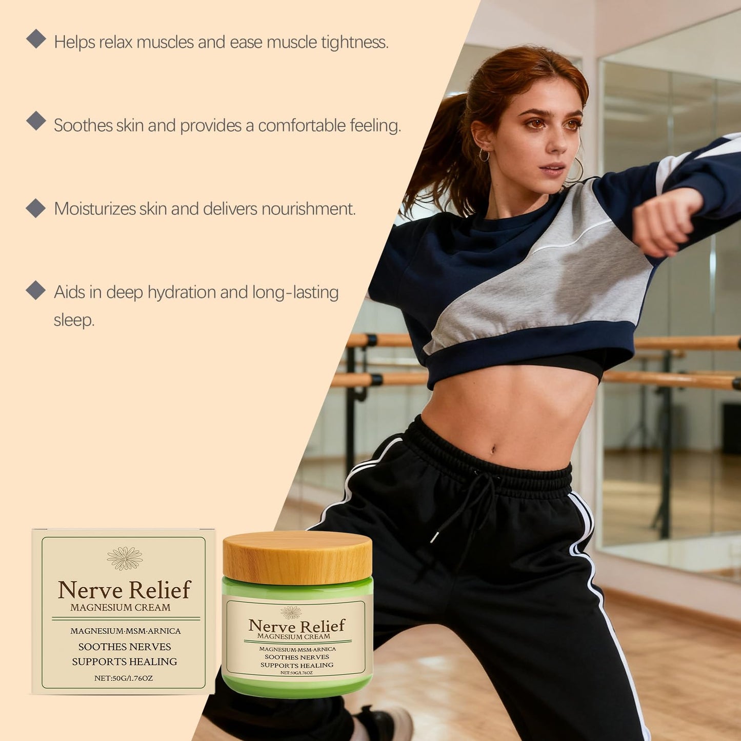 TENTOOL Nerve Relief Magnesium Cream with MSM & Arnica, Soothes Nerves & Daily Soothing Support, 50g/1.76oz