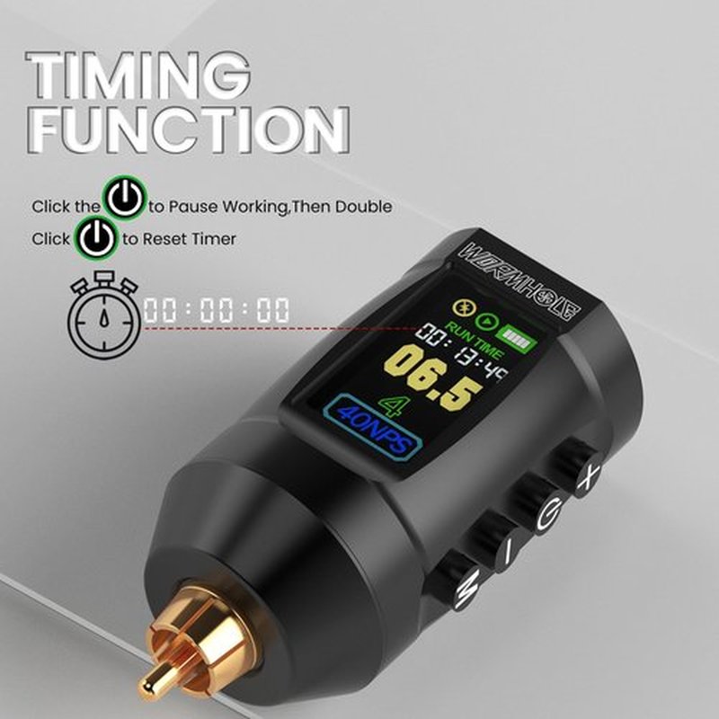 Wormhole Tattoo Battery Pack Wireless Tattoo Power Supply Rechargeable Cordless Tattoo Power Supply Portable RCA Lithium Battery Pack 1,800mAh Capacity with LED Digital Display for Tattoo Gun WB13-A