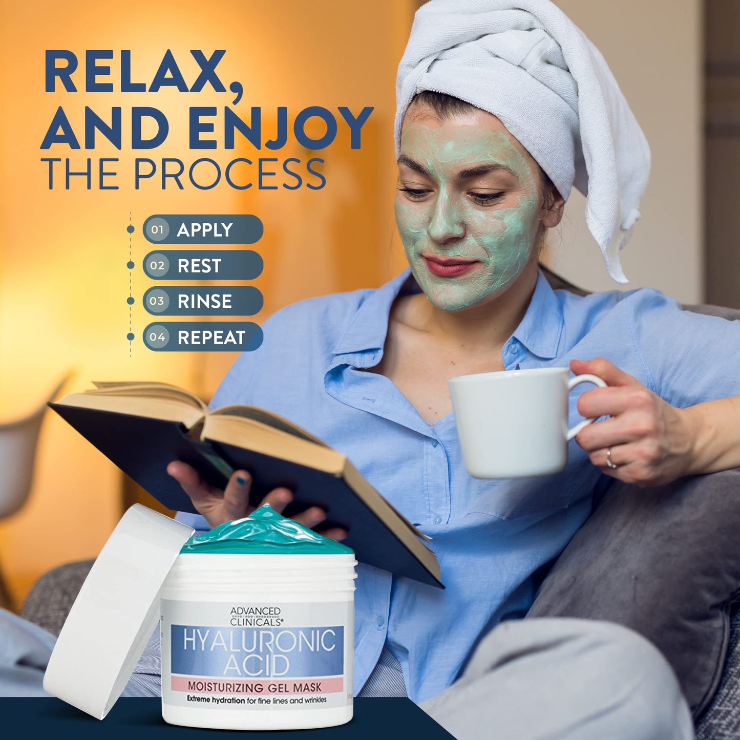 Advanced Clinicals Collagen Anti Aging Gel Mask W/Coconut Oil & Rosewater + Hyaluronic Acid Moisturizing Gel Mask W/Soothing Chamomile 2-Pack Skin Care Set. Hydrating Facial Skincare Mask Bundle