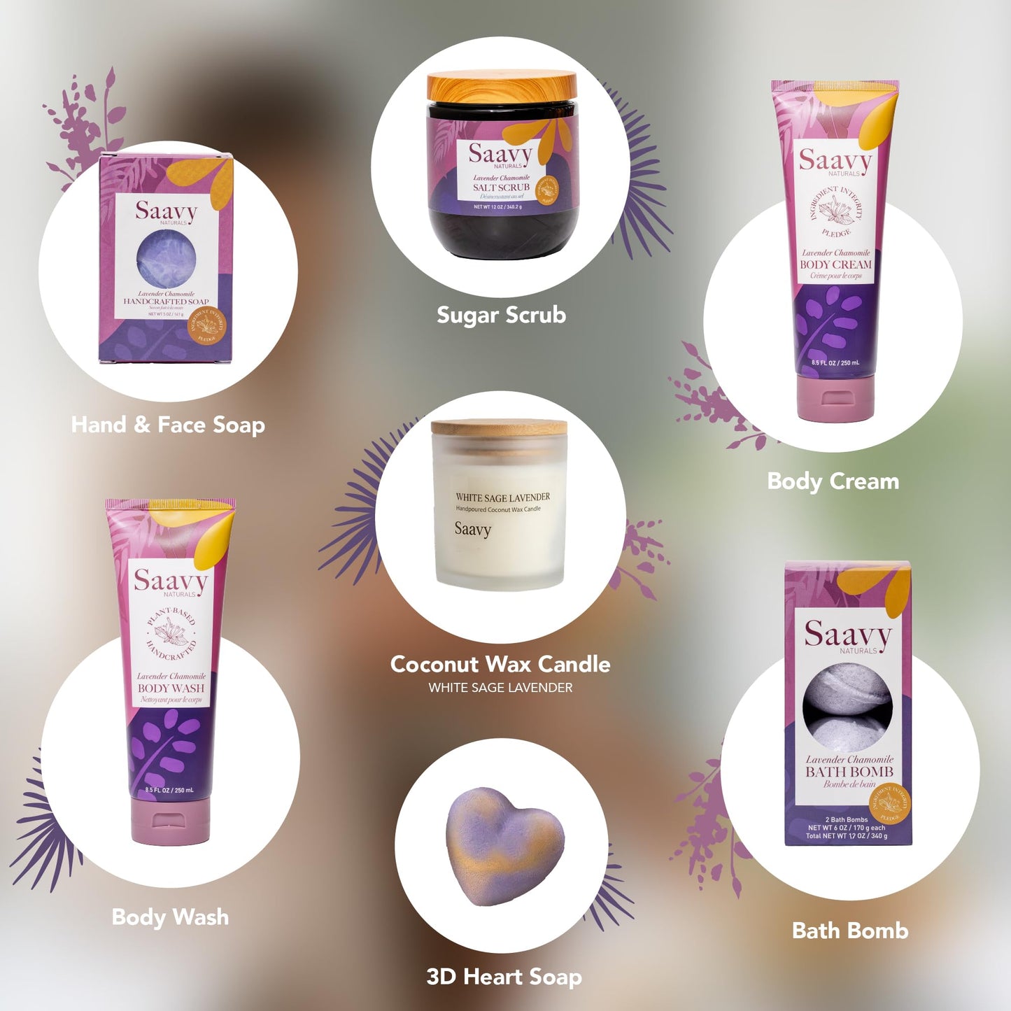 Saavy Naturals Spa Gift Basket, Relaxing Tahitian Vanilla Scented Gift Basket with Body Wash, Sugar Scrub, and More, Spa Self Care Gift Baskets for Women