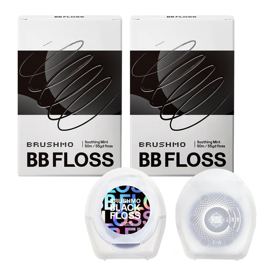 Brushmo Black Floss (BB Floss), US Dentist-Designed Oral Care, Stain-Absorbing, Woven Expanding Dental Floss with Natural Wax to Prevent Gum Disease, Non-Toxic PTFE & PFAS Free, 2 spools (110 yd)