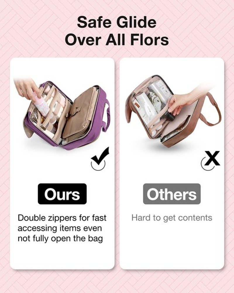 BAGSMART Toiletry Bag Hanging Travel Makeup Organizer with TSA Approved Transparent Cosmetic Bag Makeup Bag for Full Sized Toiletries, Large-Purple