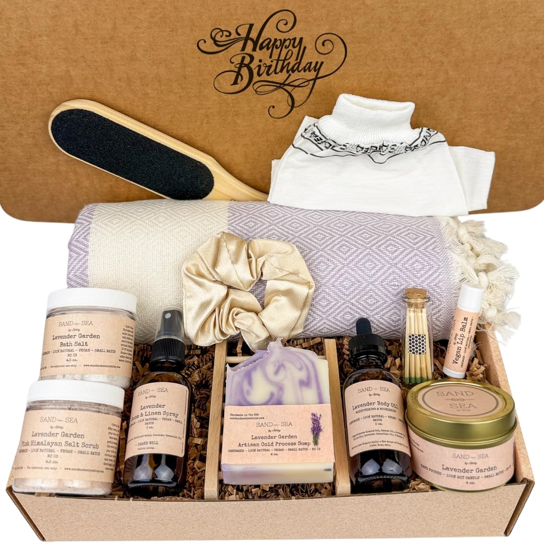 Birthday Gift Baskets for Women, Handmade Ocean Gift Box, Natural Relaxing Spa Self Care Package for Women 13 Pc, Spa Gifts for Woman, Gift Basket for Her, Birthday Box (Ocean Dream)