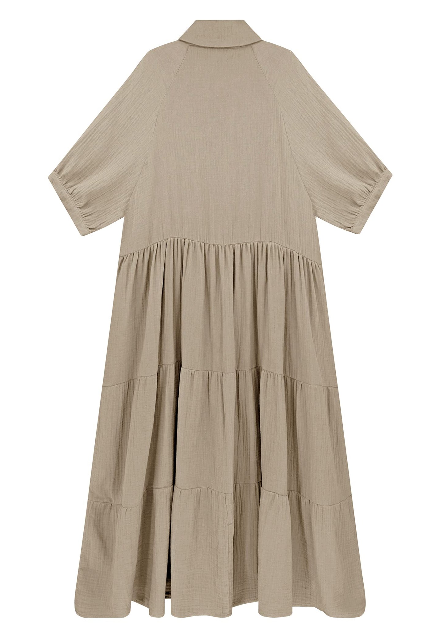 R.Vivimos Women's Summer Cotton Half Sleeves Button Down Casual Loose Slit Midi Dress with Pockets (Small, Khaki)