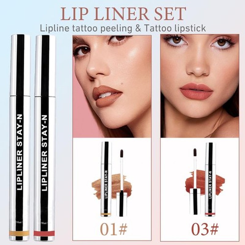 Aaiffey Lip Liner Stain Peel Off,Long Lasting Lip Stain Peel Off Waterproof Lip Tint Stain Non-Stick Cup Natural Lip Makeup (01#Nude+03#Rose)