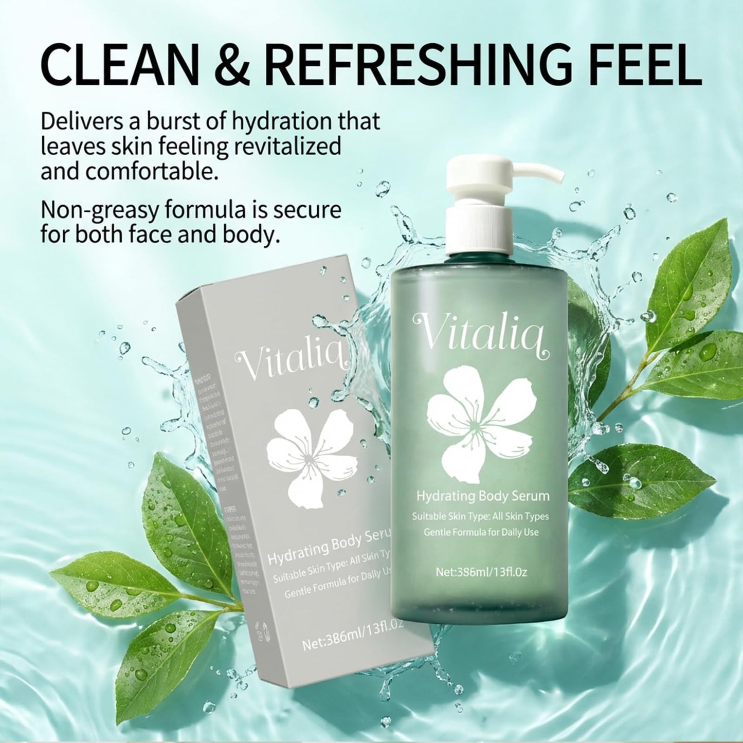 Vitaliq Ha Hydrating Body Serum, Body Hydrator Hyaluronic Acid Body Serum, Lightweight Fast-Absorbing Body Care for Deep Hydration & Silky,Non-greasy Skin (1pcs)