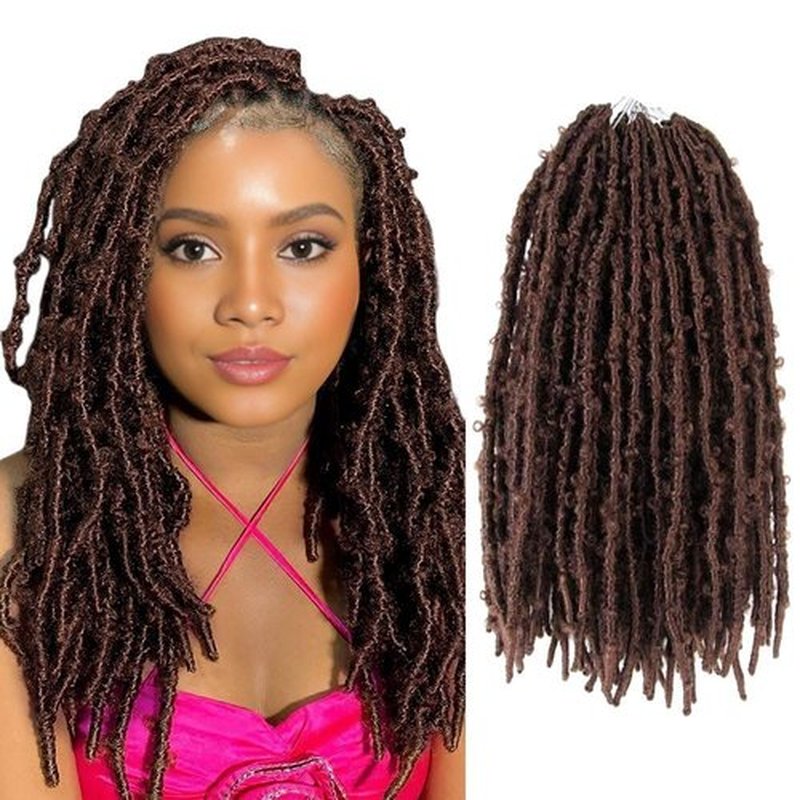 NISEYO NU Short Pre-looped Butterfly Locs Crochet Hair 12 Inch 8 Packs Light Weight & Soft Distressed Locs,30#(Light Brown)