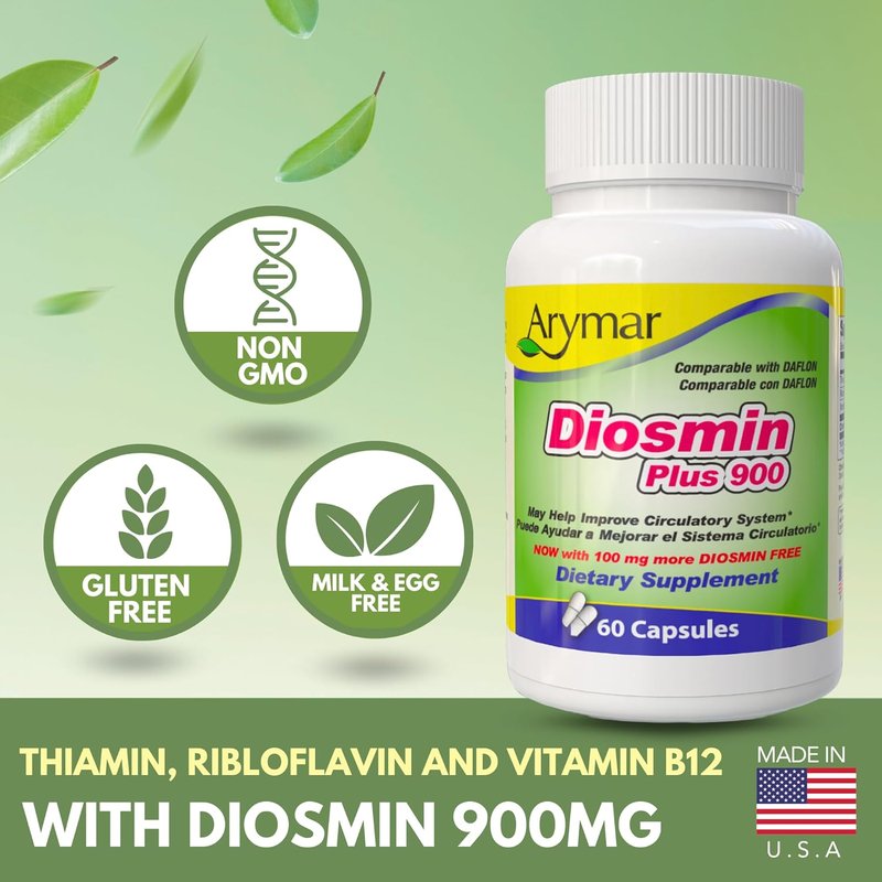 Diosmin Plus 900 - Circulatory System Support Supplement | 60 Capsules for Enhanced Vascular Health