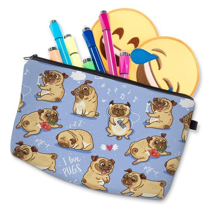 LOOMILOO Cosmetic Bag for Women, Adorable Roomy Makeup Bag Travel Water Resistant Toiletry Bag Accessories Organizer (Flower Pug 51491)