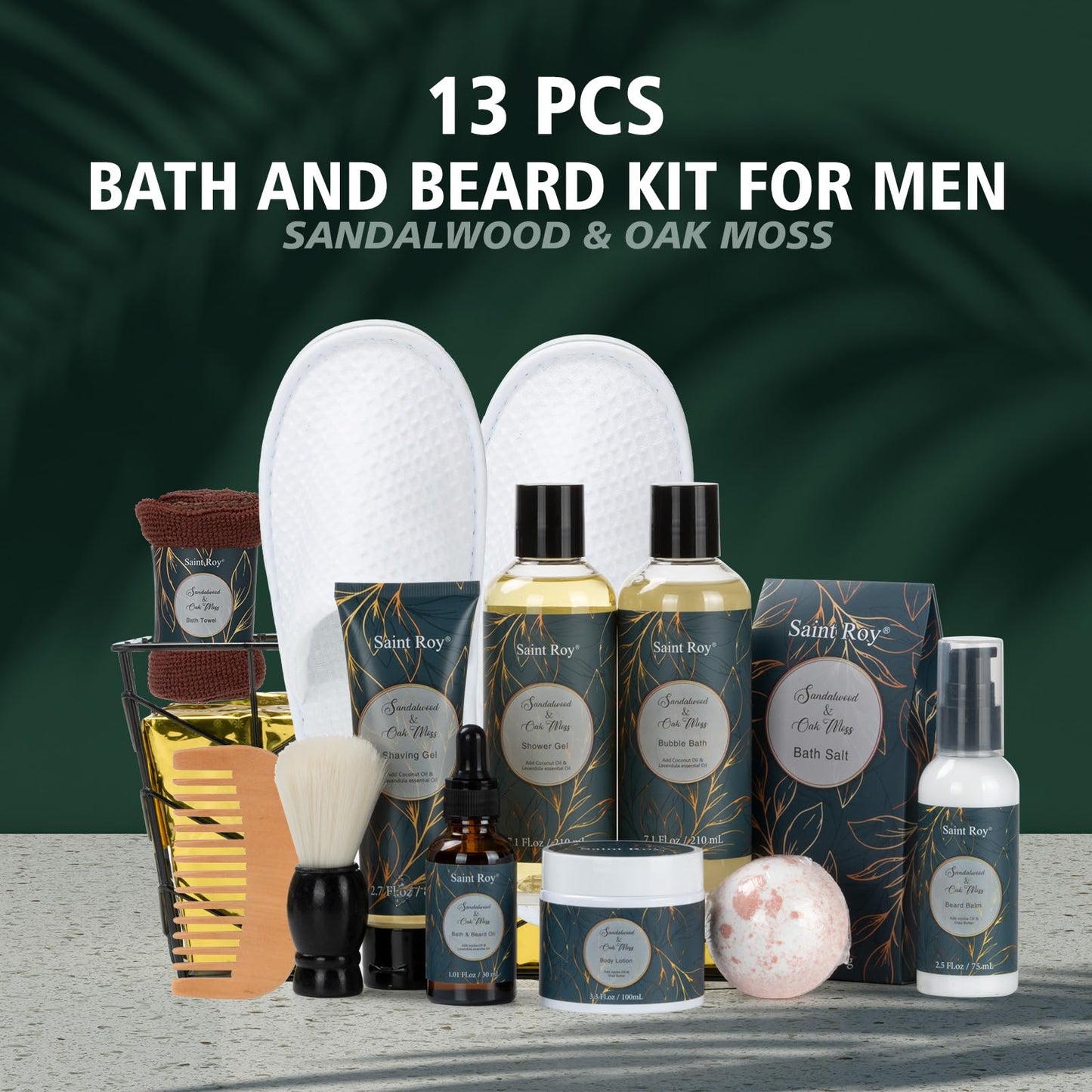 15 Pcs Sandalwood Oak Moss Gift Baskets for Men, Bath & Body Gift Set for Man, Father's Day Gifts, Beard Grooming, Home Spa & Self Care Gift Basket, Christmas, Birthday, Dad, Husband, Boyfriend