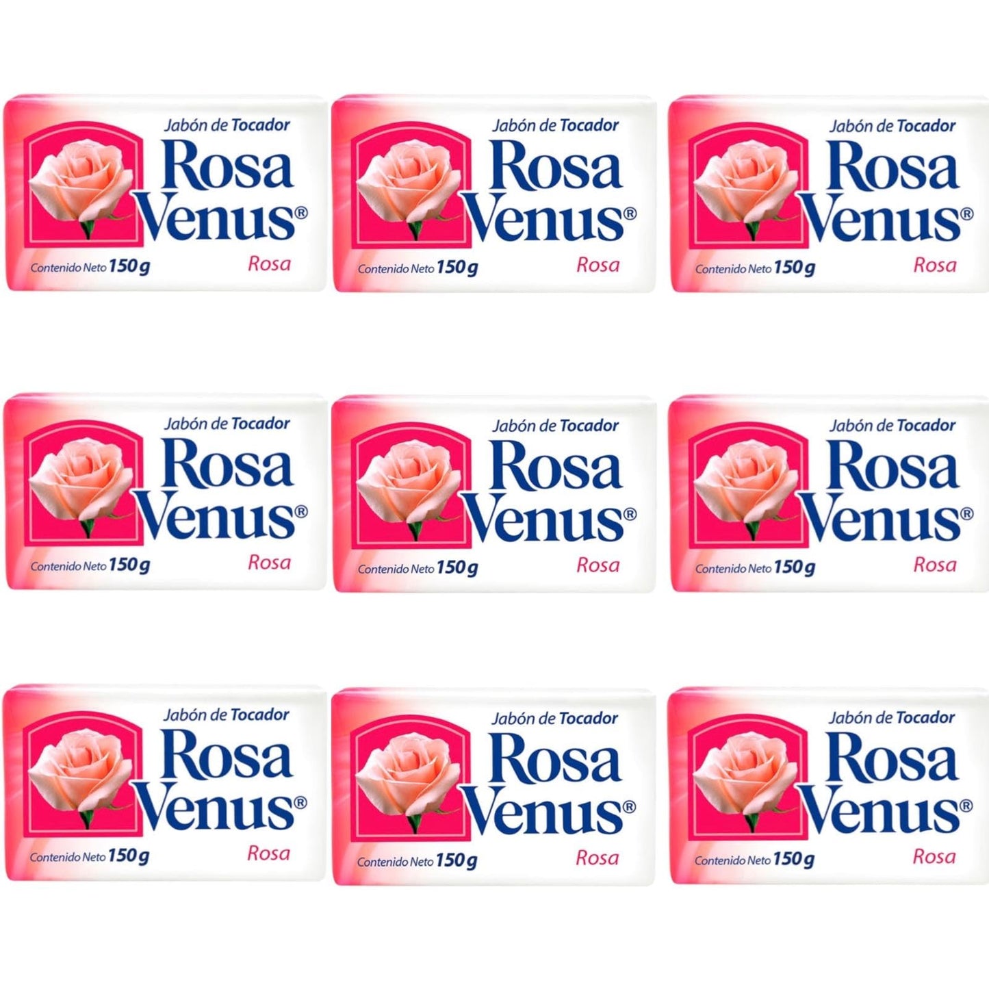 LA CORONA Rosa Venus Jabón de Tocador Bar Soap, Rose Scent, 150g, 9 Pack