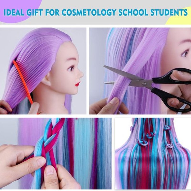 Mannequin Head, Beauty Star 28" Hair Cosmetology Mannequin Head Hair Practice Cosmetology Hair Doll Heads Styling Hairdressing Training Braiding Heads with Clamp Holder and Tools-Colorful