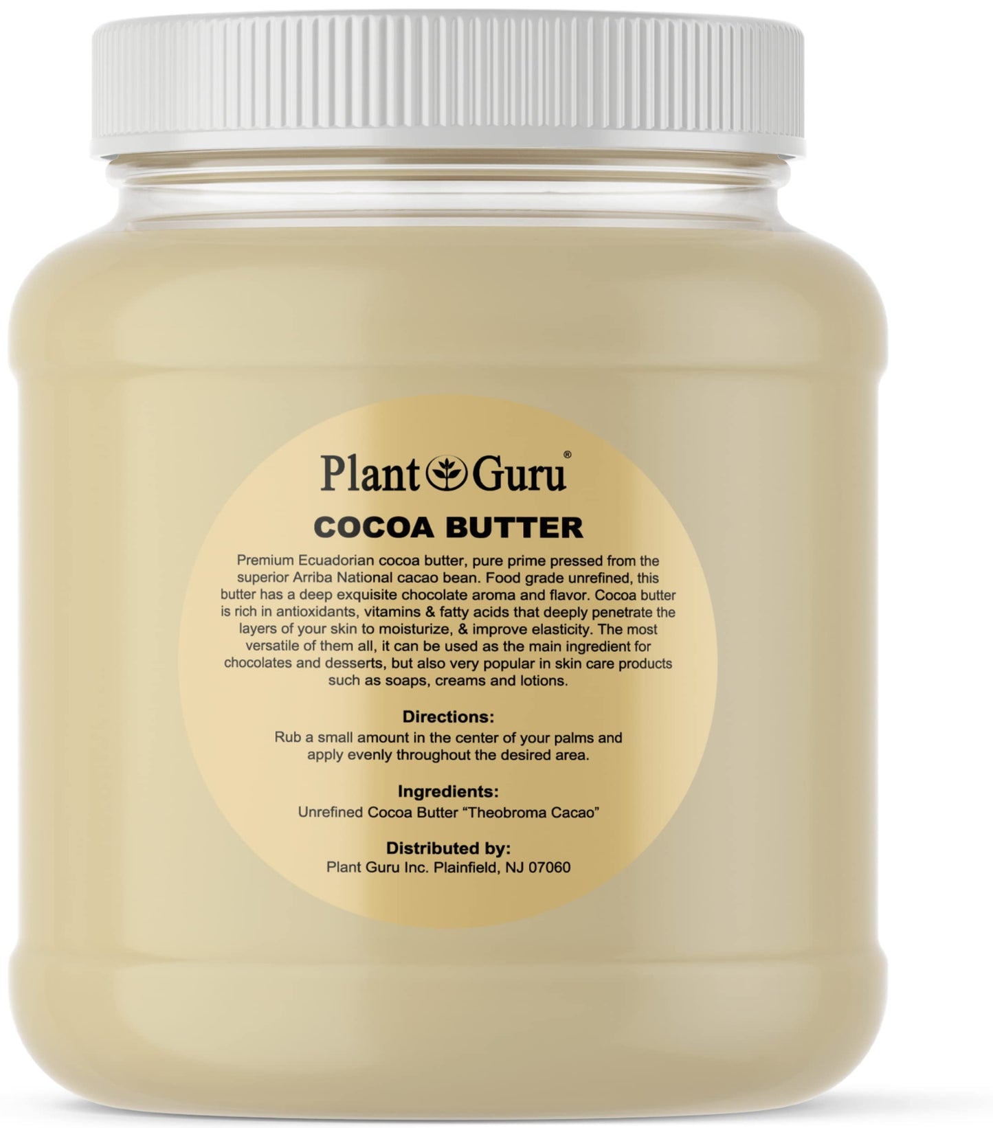 Plant Guru Raw Cocoa Butter 3 lbs. Bulk Jar - 100% Pure Natural Unrefined FOOD GRADE Arriba Nacional Cacao Bean, Great For Chocolate Making, Soap, Lip Balm and Moisturizer For DIY Body Butters