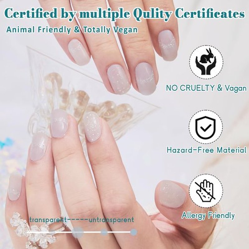 GelMala Gel Nail Stickers Blue with French line Glitter - Gel Nail Stickers Long Lasting, Easy to Apply & Remove -Gel Nail Strips for Nails Manicure Nail Wraps，Easy for begginners (Aqua de Vida)
