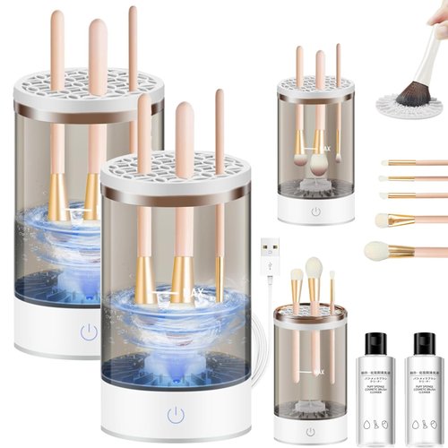 Beauty Swirl Cosmetic Brush Cleaner,The Cozy Luna Makeup Brush Cleaner,Multi-Functional Electric Makeup Brush Cleaner Machine, Makeup Brush Dryer & Makeup Brush Washer Combined (2PCS Black, Plug-in)