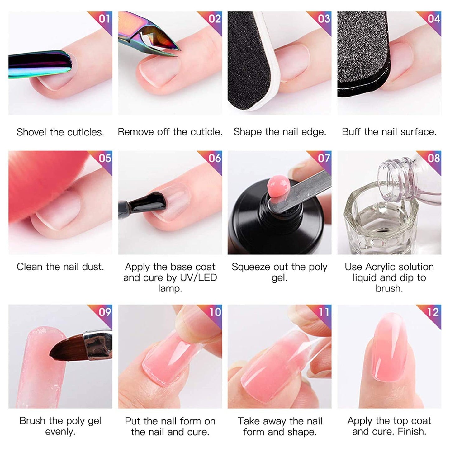 Vishine Poly Nail Extension Gel Kit - 8 Colors Nail Extension Gel Kit 48W LED UV Lamp Builder Gel for Nails Slip Solution Base Top Coat Rhinestone Nail Manicure Beginner Starter Kit #03