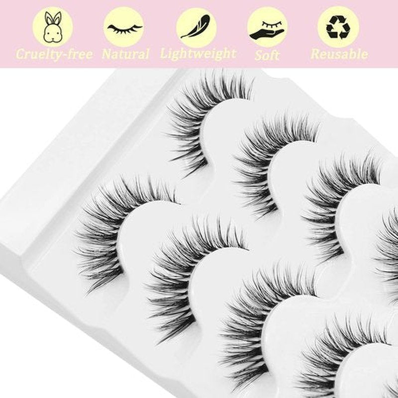 Veleasha Lashes Wispy False Eyelashes 100% Handmade Eyelashes Natural Look Fake Lashes Lightweight Lashes with Soft Clear Band 5 Pairs Pack (G2)