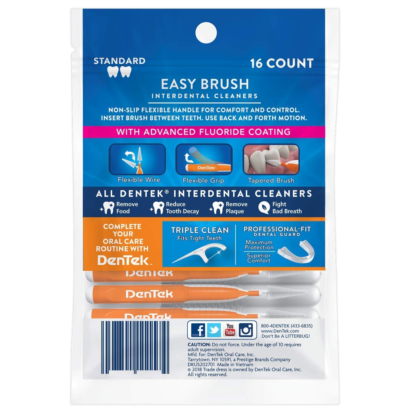 DenTek Easy Brush Interdental Cleaners, Mint, 16 Count | 10 Pack
