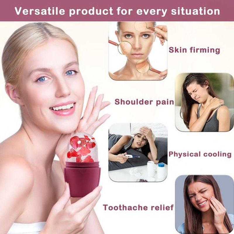 XHJRI Ice Face Roller Massager,Ice Cube Roller for Face, Eyes and Neck Naturally Conditioning and Skin Care,De-Puff Eye Bags,Reduce Migraine Pain,Reusable Massage Silicone Ice Mold (New Rose)