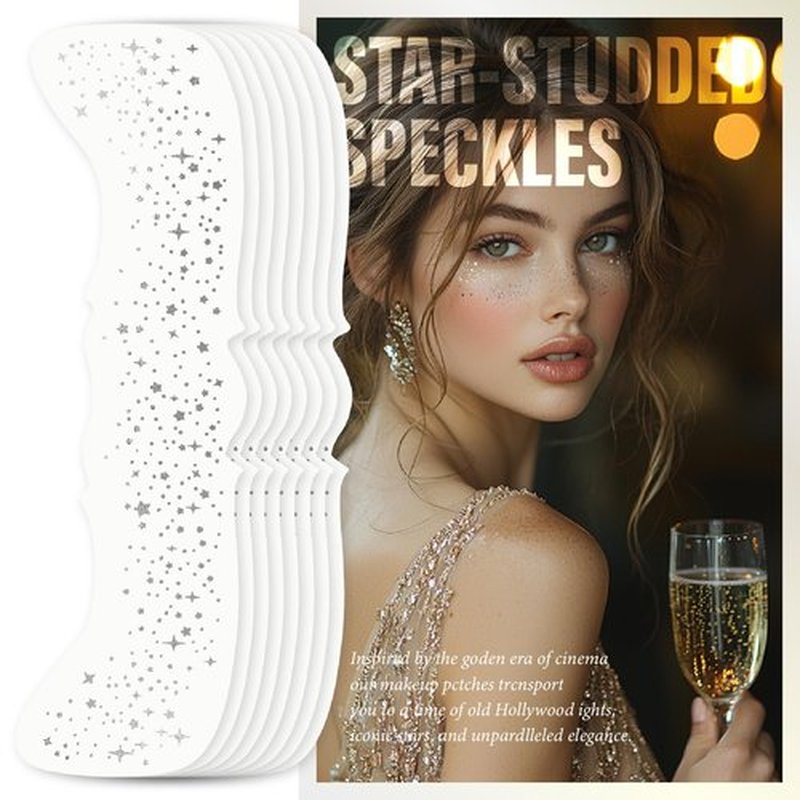 FGRGIKI Glitter Freckles Face Tattoo, Silver - Face Glitter Sparkle Freckles - Makeup Patches, Gold Freckles for Face, Cute Glitter Makeup Accessories for Women, Cosmetic Glitter for Face- 10 Counts