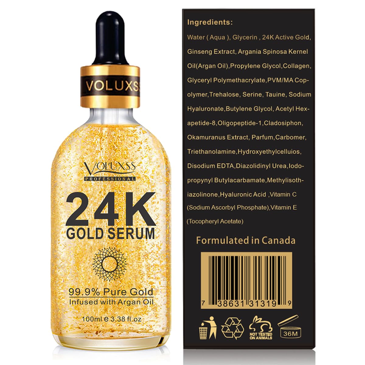 Voluxss 24K Gold Serum for Face,Skin Brightening Anti Aging Face Serum Moisturizer with Vitamin C,Hyaluronic Acid & Argan Oil for Dark Spots & Fine Lines,Korean Skin Care Glow Collagen Booster