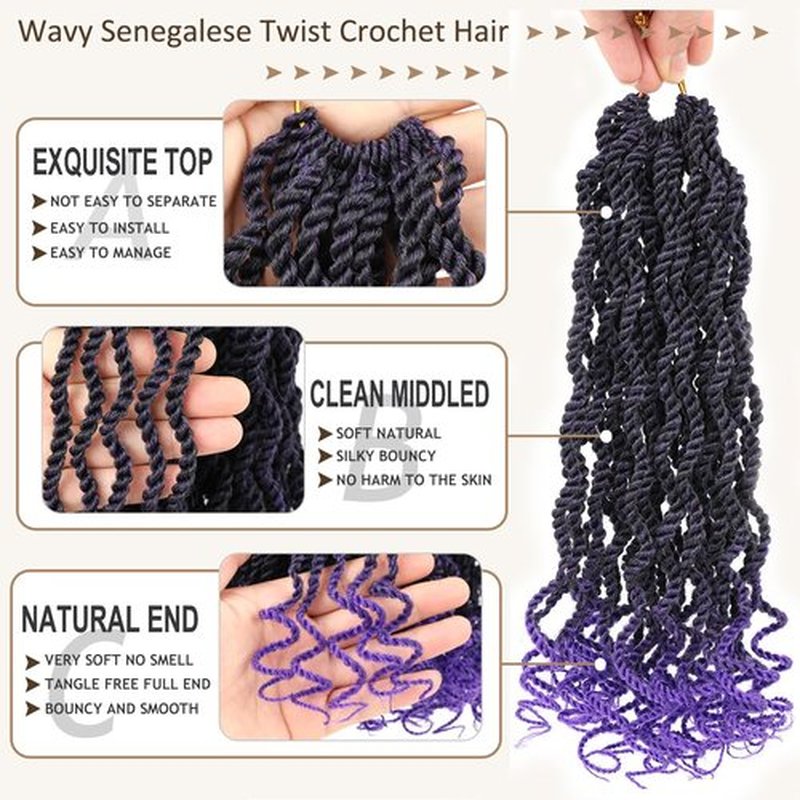 Kachanaa 8 Inch Senegalese Twist Crochet Hair for Black Women 8 Pack Pre Looped Crochet Braids With Curly Ends Pre Twisted Crochet Small Hair Synthetic Havana Twist Braiding Hair for Kids Tpurple#