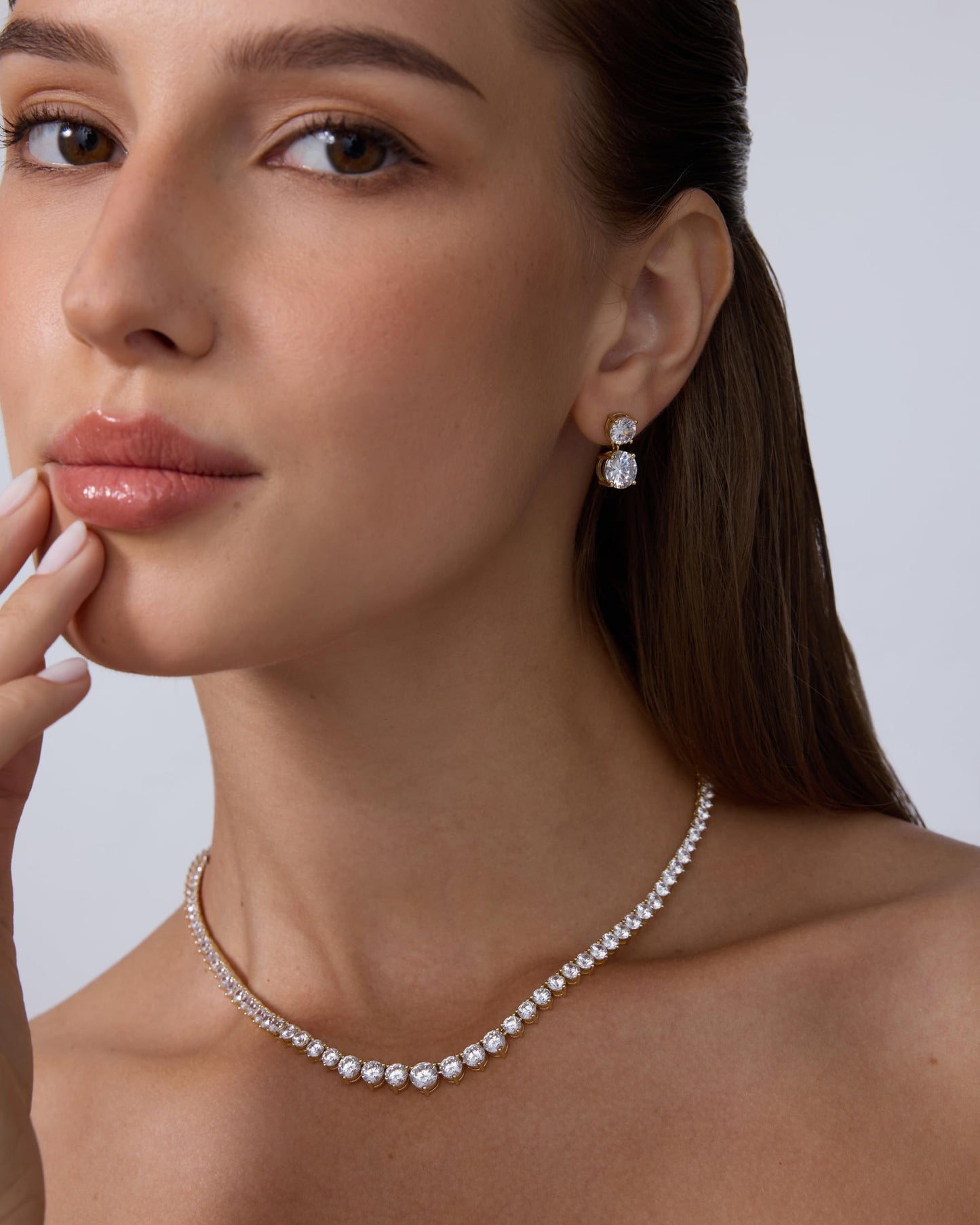 PAVOI 14K Yellow Gold Plated Graduated Tennis Necklaces for Women - Cubic Zirconia Tennis Necklace for Brides & Bridesmaids - Simulated Diamond Chain Trendy Wedding Jewelry - 16 Inches