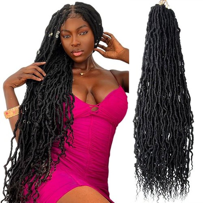 BOHOBABE Faux Locs Crochet Hair 30 Inch, Boho Soft Crochet Locs with Curly Ends, Long Bohemian Goddess Locs Crochet Braids for Black Women (6 Packs, 1B)