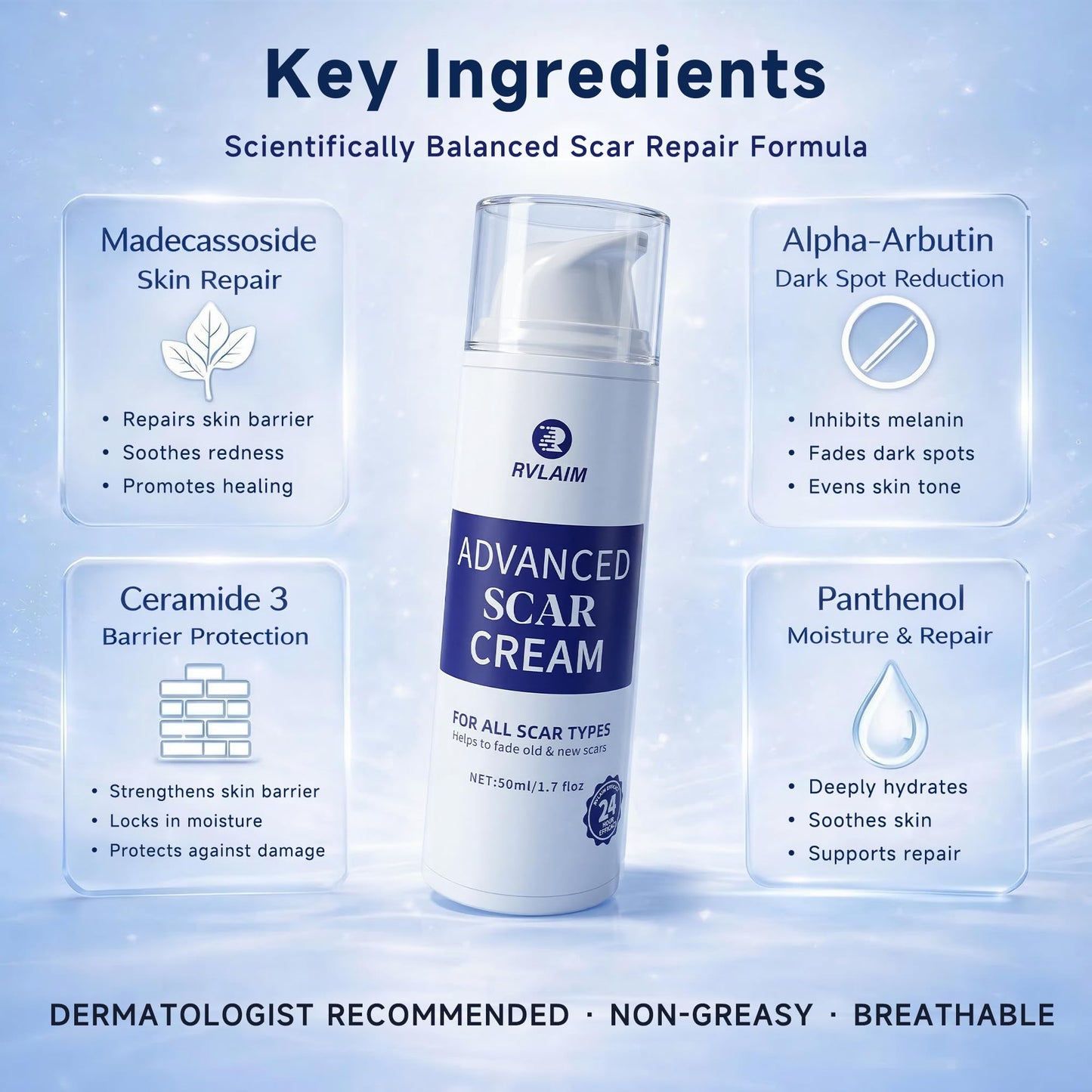 Scar Cream Scar Gel, Advanced Silicone Scar Gel, Professional Scar Removal Cream for Surgical Scars, Stretch Mark, Keloid Bump, C-Section, Old and New Scars