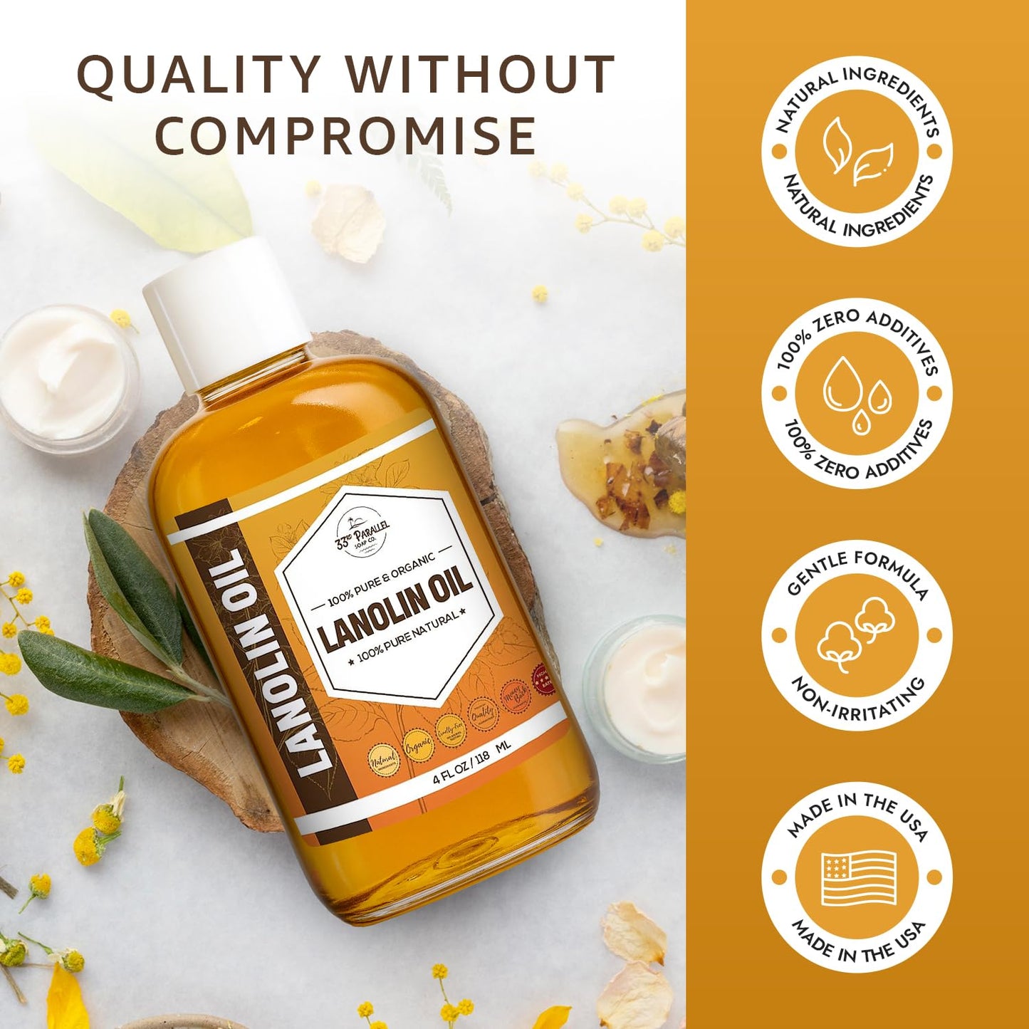 Lanolin Oil (8oz) | Cold Pressed Unrefined |Deep Moisturizer for Skin, Lips & Hair | Softens, Protects & Restores Dry or Cracked Skin | Natural Emollient for Creams, Balms & Conditioners | 8 OUNCES