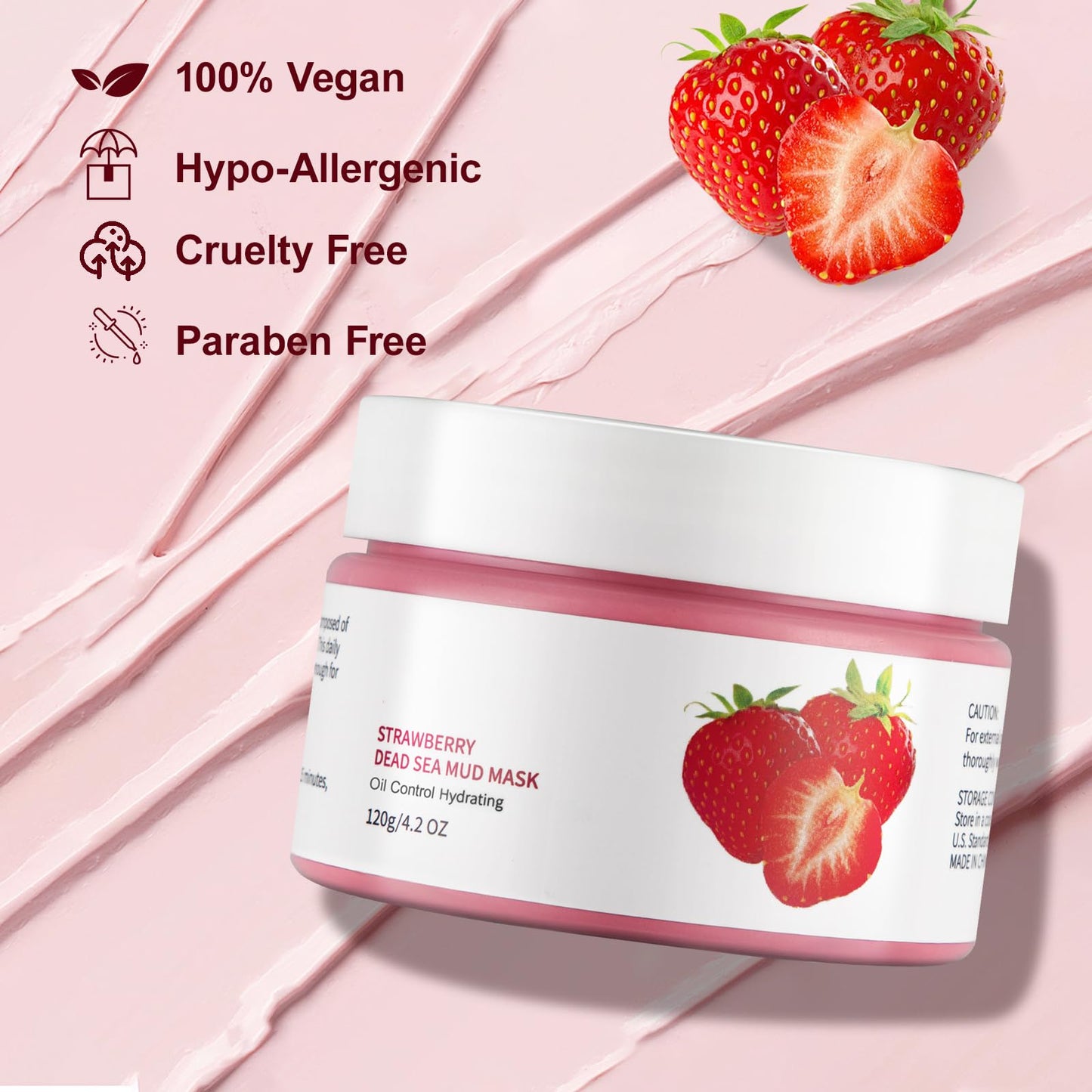 GUOYAOLIFU Clay Mud Face Mask for Women,Strawberry Dead Sea Mud Facial Mask Skincare,Deeping Cleansing,Oil Control,Hydrating Face Cleaning Clay Masks for All Skin Types (4.2OZ)