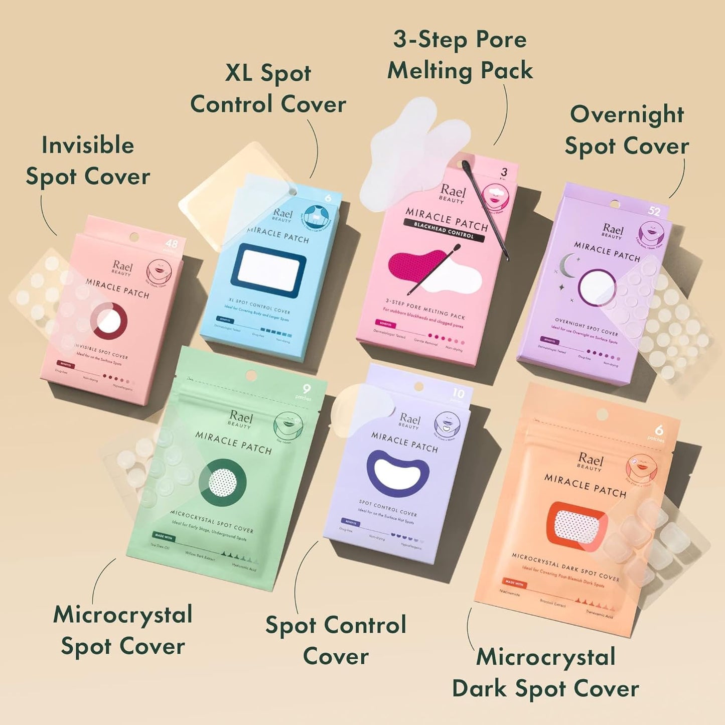 Rael Day & Night Miracle Bundle - Invisible Spot Cover (96 Count), Overnight Spot Cover (52 Count)
