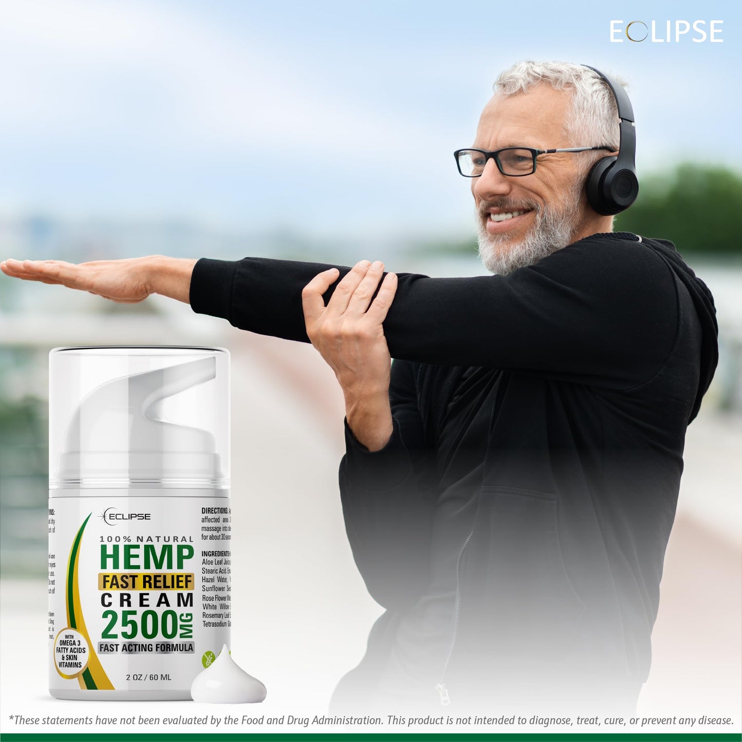 Hemp Cream by Eclipse - Natural Hemp Extract Cream - Made in USA - 2 Pack