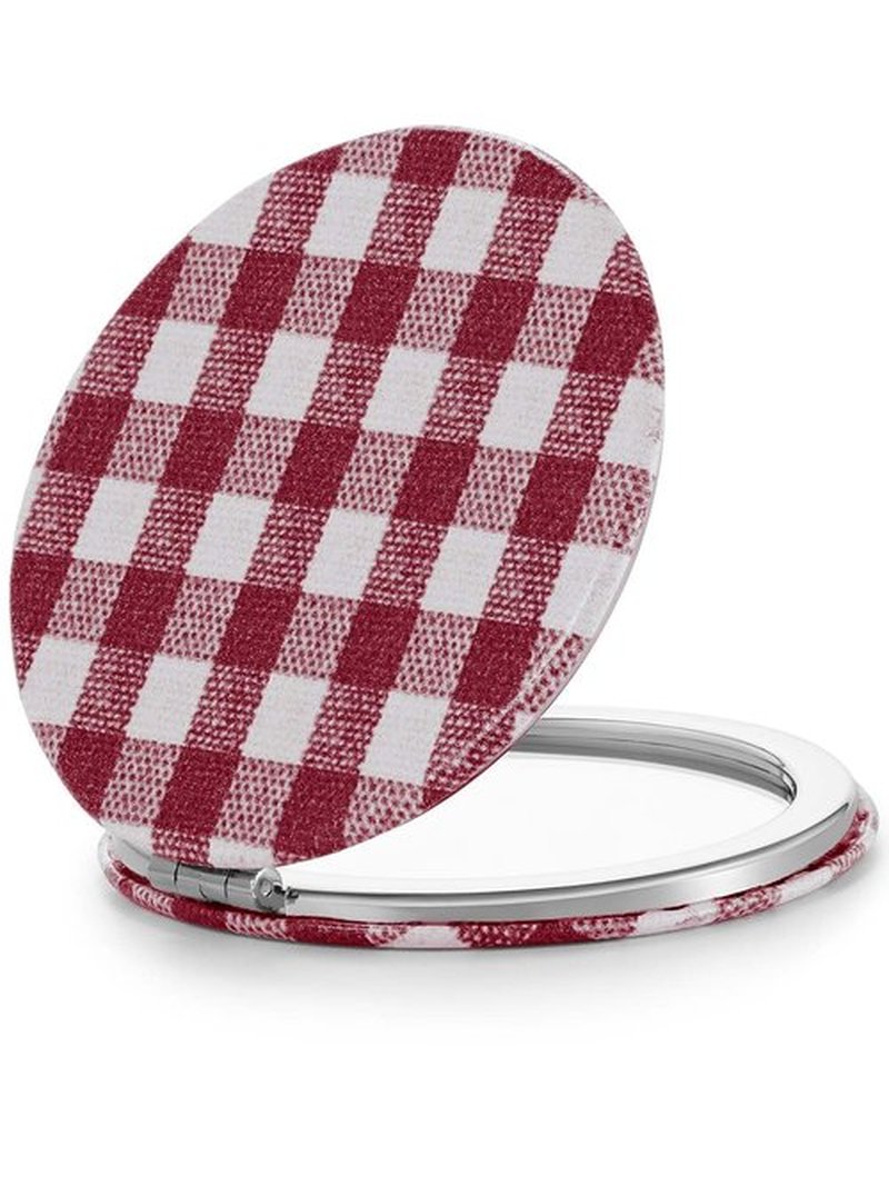 OMIRO 1X/10X(300R) Compact Magnifying Mirror, Unique Plaid Pattern Pocket Mirror with Classic PU Leather, Round, Red Plaid