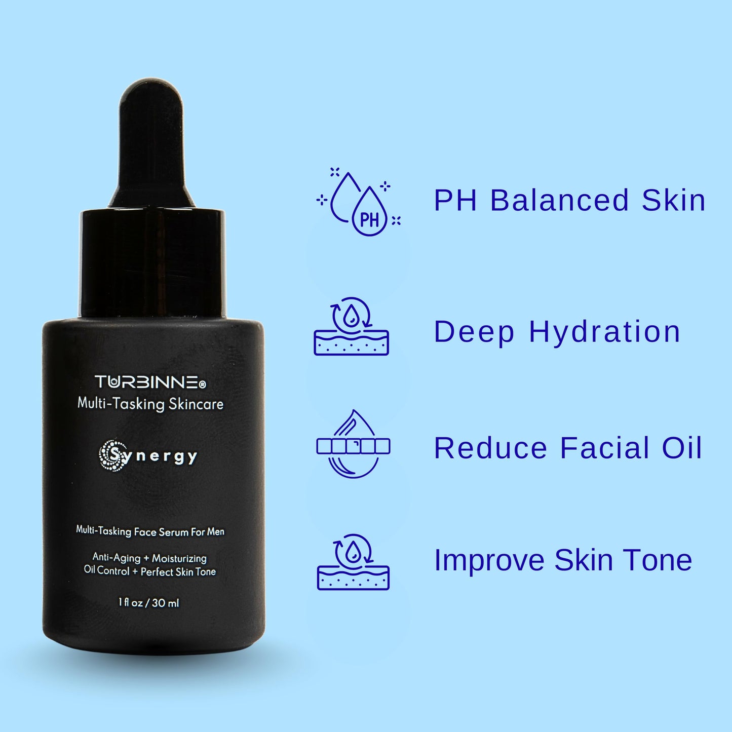 Turbinne Multi-Tasking Multi-Tasking Face Serum For Men. Best For Anti-Aging + Moisturizing, Oil Control + Perfect Skin Tone. 30 mL (1.00 Fl Oz (Pack of 1)