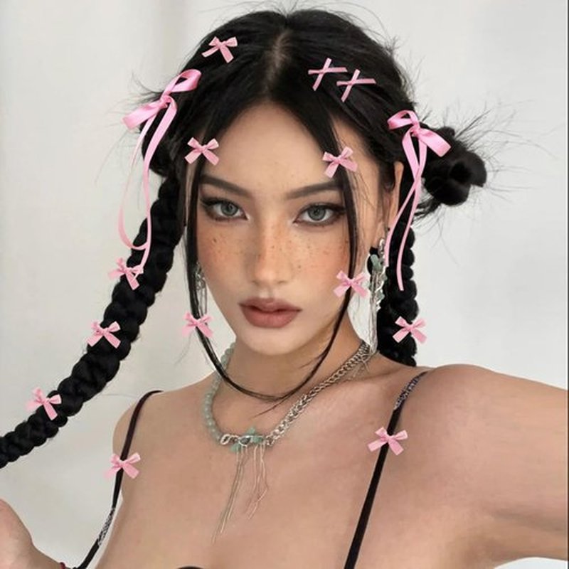 Mini Hair Bows for Women Girls Cute Hair Clips Small Alligator Long Tail Hair Ribbon Accessories -3 Styles -22P - Pink