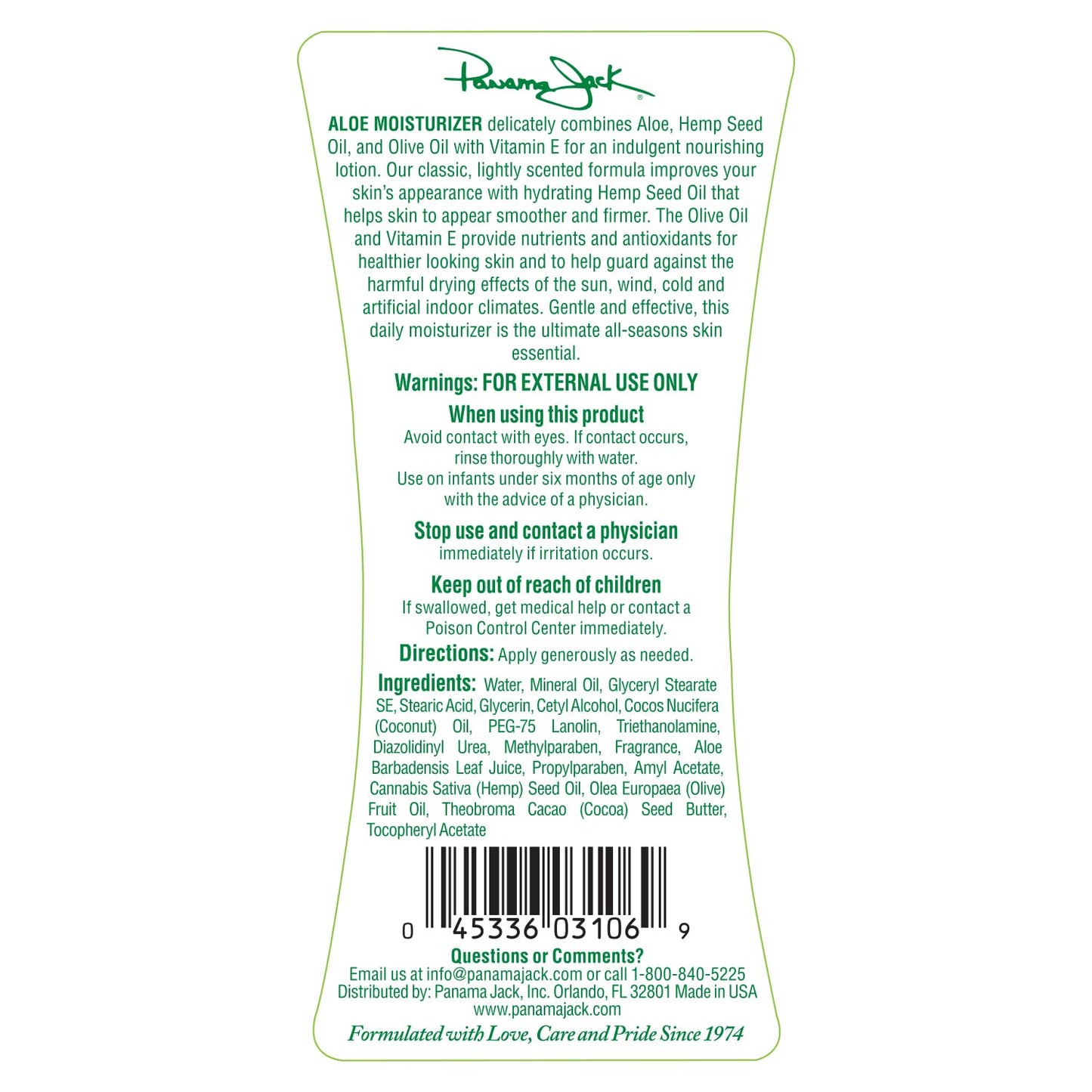 Panama Jack Aloe Moisturizer Lotion - After Sun Daily Skincare, Contains Aloe, Cocoa Butter, Olive & Hemp Seed Oils with Vitamin E, 8 FL OZ (Pack of 6)