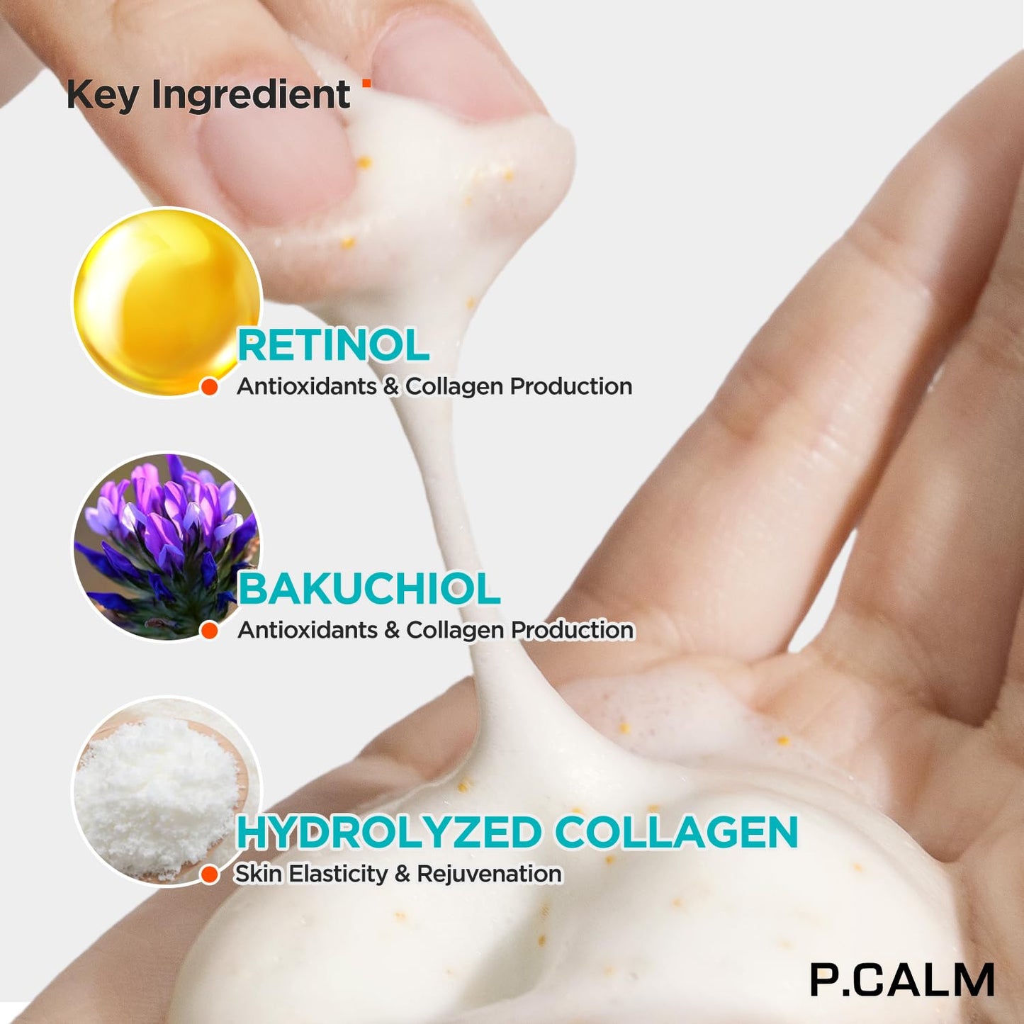 P.CALM Retinolagen Ampoule Shot Foam Cleanser | Retinol, Vegan Hydrolyzed Collagen & PHA for Deep Pore Cleansing, Skin Texture Care & Hydration, Glass Skin | Korean Skincare, 120ml / 4.05 fl. oz
