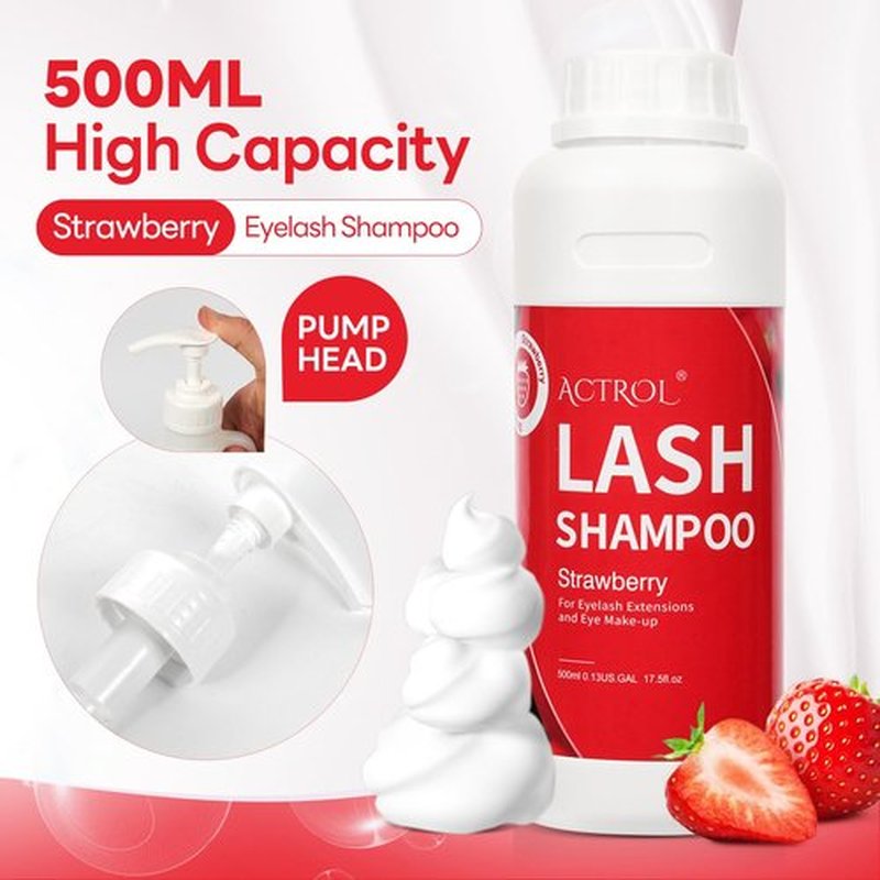 ACTROL Lash Shampoo Strawberry 500ml Eyelash Shampoo Lash Wash Shampoo Lash Cleanser Foam